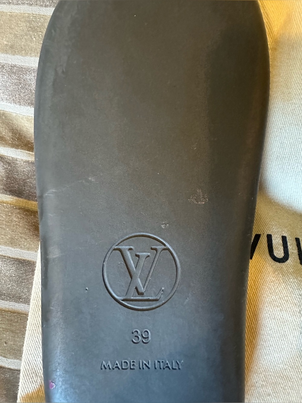 Louis Vuitton Brown and Gold Monogram Slide Sandals - Picture 9 of 9